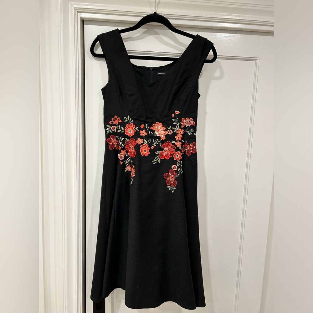 Karen Millen Black Dress with beautiful floral embroidered accents.